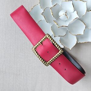 Rare Genuine Leather Robbie Nelson Fuchsia Rose Vintage Waist Belt Golden Buckle